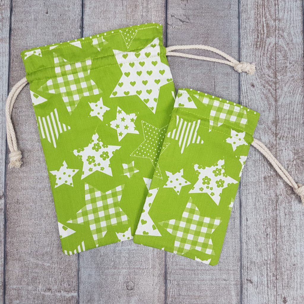 Drawstring Gift Bags Green (set of 2)