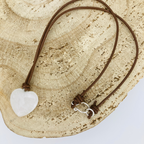 Natural Frosted Quartz Heart Pendant Leather Choker